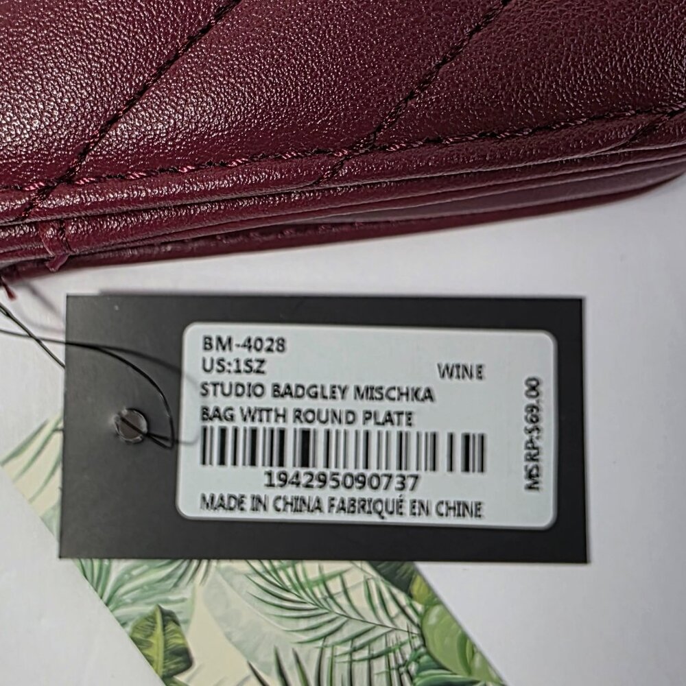 Studio Badgley Mischka Quilted Wine Crossbody Bag Chain Strap NWT Vegan Leather - Picture 5 of 14